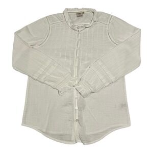 Faherty Organic Cotton Ruffle Collar Button Shirt White‎ Women's Size Small